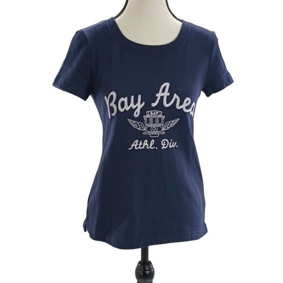 Gap Shirt Blue Short Sleeve T Shirt Zipper Back Bay Area Athletic Size XS - Picture 1 of 6